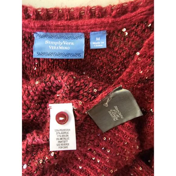 SIMPLY VERA Sweater VERA WANG Burgundy Red Sequine Metalic size Medium - Picture 6 of 8